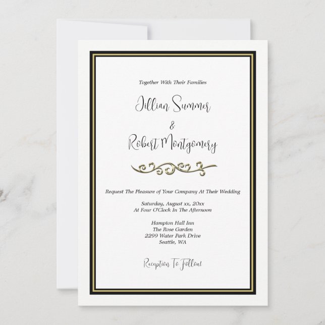Invitación Elegante negro y blanco, con Boda de oro (Anverso)