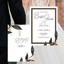 Invitación Elegante negro y blanco, con ducha de novia dorada