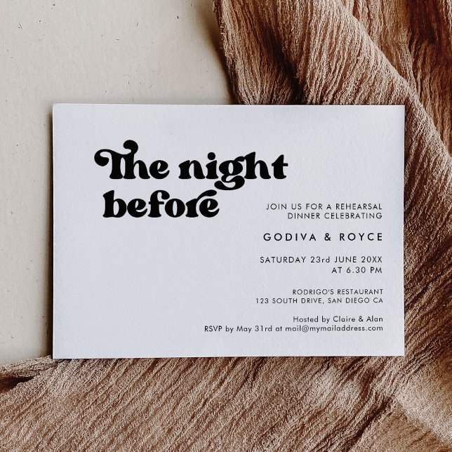 Invitación Elegante negro y blanco retro La noche anterior (Subido por el creador)
