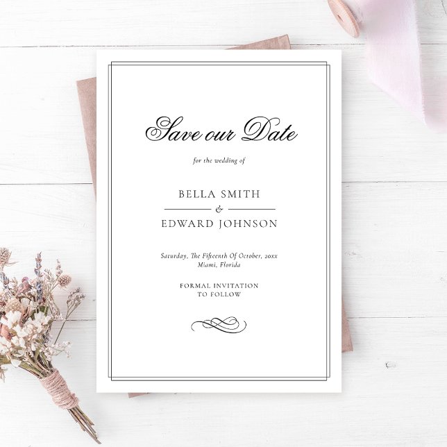 Invitación Elegante negro y blanco salvan la fecha (Subido por el creador)
