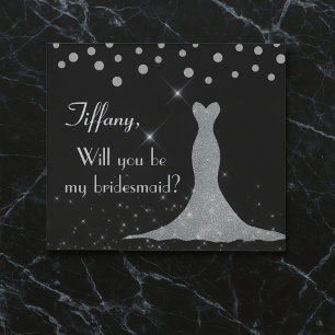 Invitación Elegante negro y blanco ¿Serás mi dama de honor?