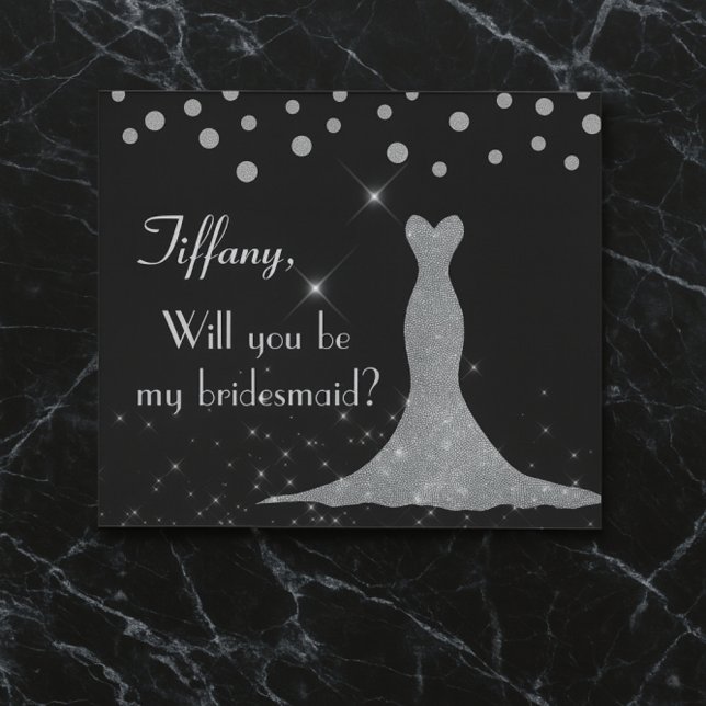 Invitación Elegante negro y blanco ¿Serás mi dama de honor? (Subido por el creador)