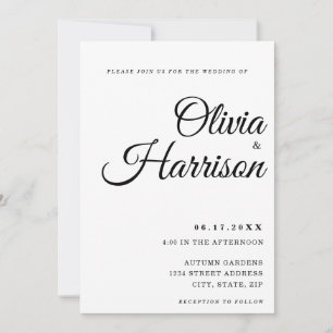 Invitación Elegante negro y blanco todo en un Boda