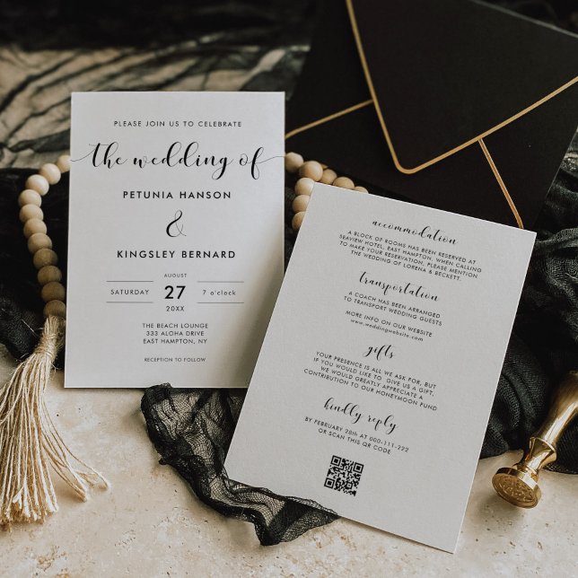 Invitación Elegante negro y blanco todo en un Boda (Subido por el creador)
