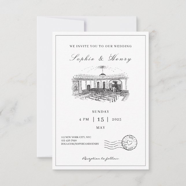 Invitación Elegante negro y blanco todo en un Boda (Anverso)