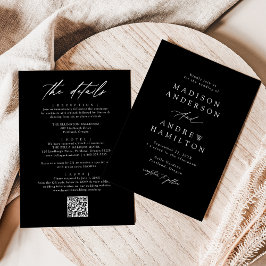 Invitación Elegante negro y blanco todo en un Boda de código 