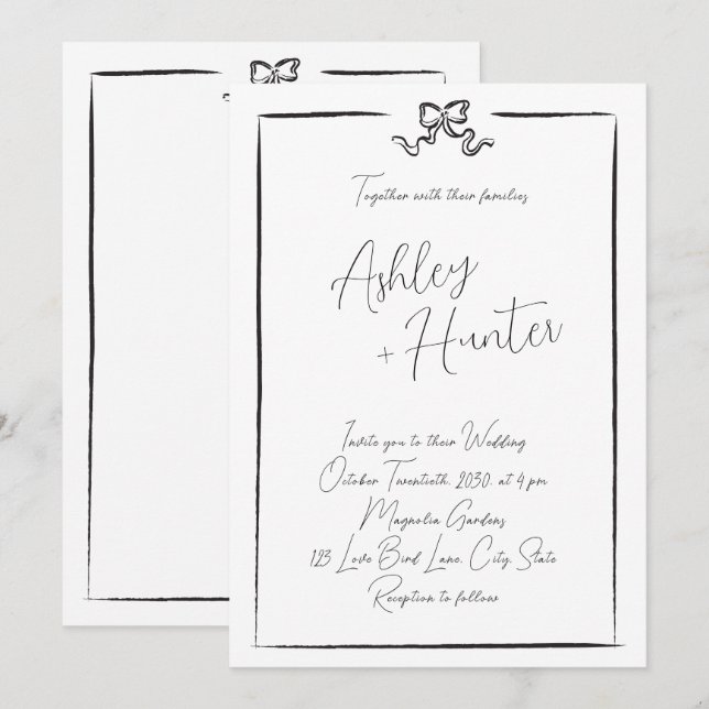 Invitación Elegante negro y blanco trenzado de mano (Anverso / Reverso)
