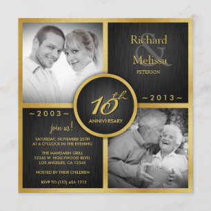 Invitación Elegante Negro y Dorado 10º Aniversario de Boda