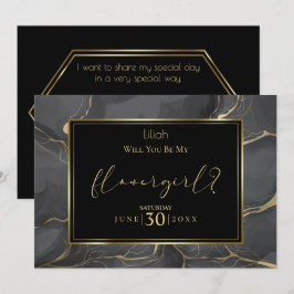 Invitación Elegante Negro y Dorado ¿Serás Mi Dama de Flores?