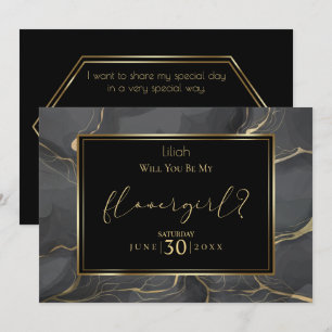 Invitación Elegante Negro y Dorado ¿Serás Mi Dama de Flores?