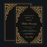 Invitación Elegante negro y dulce dorado 16<br><div class="desc">Elegante negro y dulce dorado 16 Invitación</div>