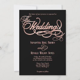 Invitación Elegante negro y falso Rosa Boda de caligrafía de 