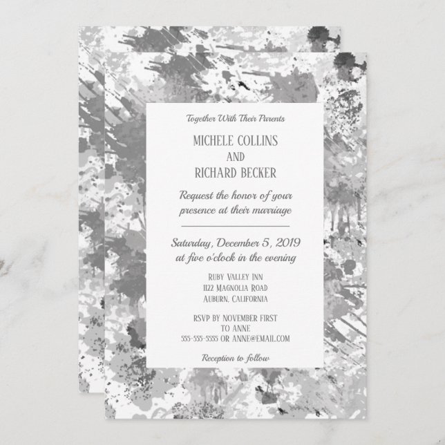 Invitación Elegante negro y gris (Anverso / Reverso)