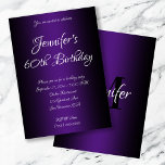 Invitación Elegante negro y morado real Ombre 60 cumpleaños<br><div class="desc">Invitar a la divas a su celebración de cumpleaños número 60. Sorprendente invitación de cumpleaños negra y púrpura real. Color de fondo de personalizable detrás del gráfico de degradado. Invitaciones para la fiesta de cumpleaños del personalizable. Invitaciones a la moda y a los glam. Personalizar los estilos modernos y elegantes...</div>