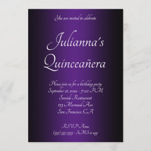Invitación Elegante negro y morado real Ombre Quinceañera