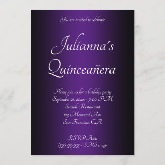 Invitación Elegante negro y morado real Ombre Quinceañera