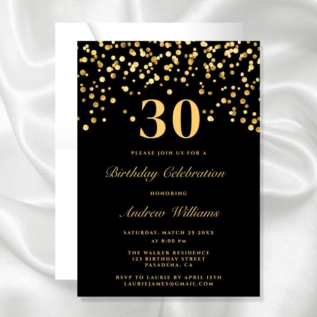 Invitación Elegante Negro Y Oro 30 cumpleaños (Subido por el creador)
