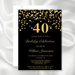 Invitación Elegante Negro Y Oro 40 Años<br><div class="desc">Invitación a los 40 años de Black And Gold</div>