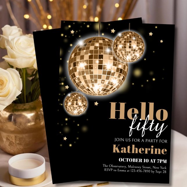 Invitación Elegante negro y oro 50 años de la mujer (Subido por el creador)