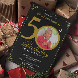 Invitación Elegante negro y oro 50 cumpleaños
