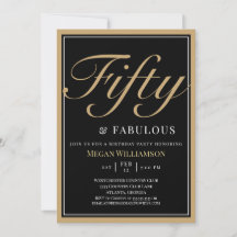 Elegante negro y oro 50 y fabuloso cumpleaños