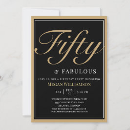 Invitación Elegante negro y oro 50 y fabuloso cumpleaños