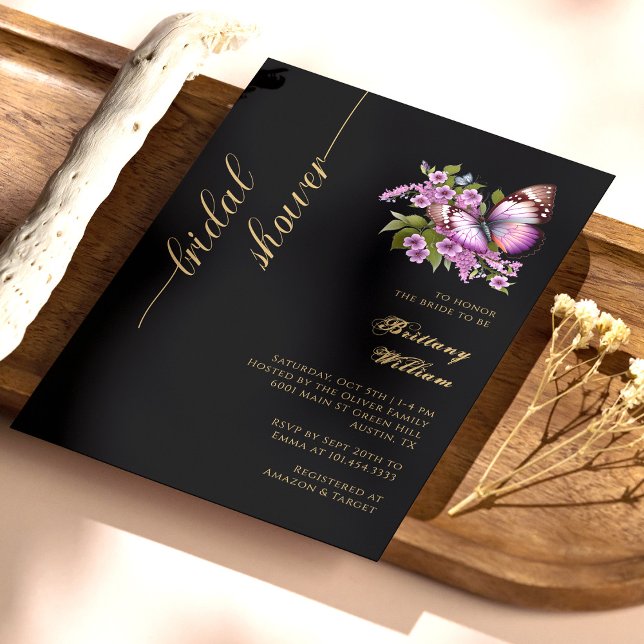 Invitación Elegante negro y oro: ducha de novias personalizad (Elegant Black & Gold: Personalized Bridal Shower Invitation)