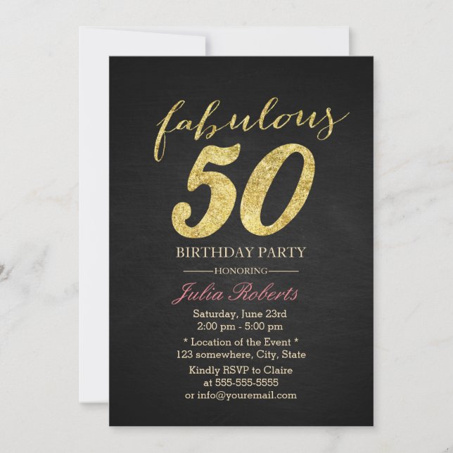 Invitación Elegante negro y oro fabuloso 50 (Anverso)