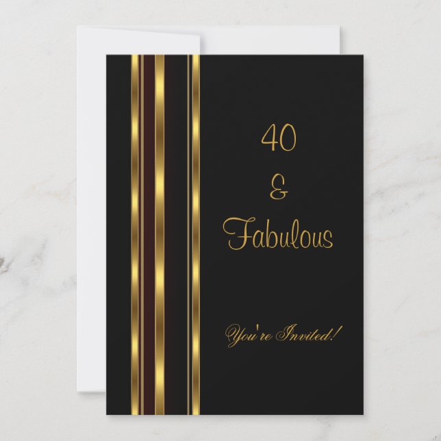 Invitación Elegante negro y oro fabuloso cumpleaños número 40 (Anverso)