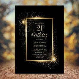 Invitación Elegante negro y oro Fiesta de cumpleaños 21