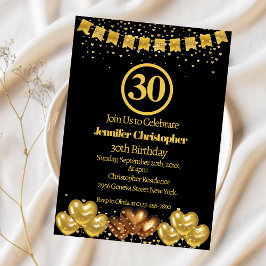 Invitación Elegante negro y oro Fiesta de los 30 años