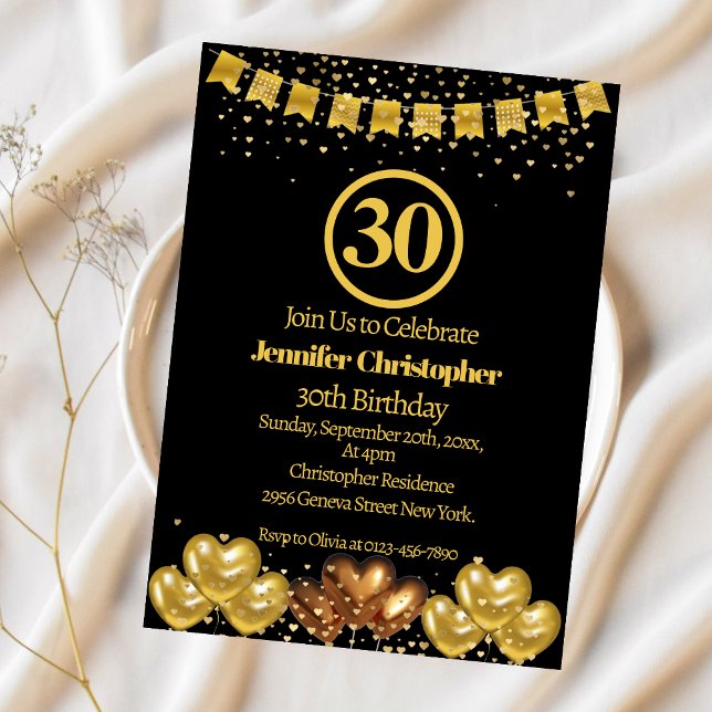 Invitación Elegante negro y oro Fiesta de los 30 años (Subido por el creador)