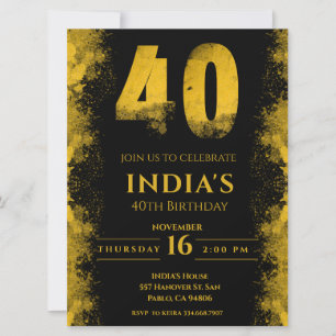 Invitación Elegante negro y oro Fiesta de los 40 años