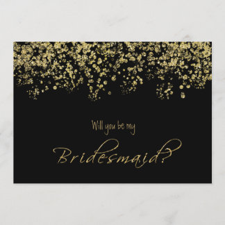 Invitación Elegante negro y oro ¿Serás mi dama de honor?