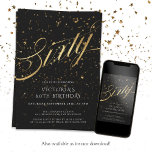 Invitación Elegante negro y oro Sesenta y sesenta años<br><div class="desc">Elegante Black y Gold Sesenta y sesenta invitaciones de cumpleaños. Presentamos nuestro nuevo y deslumbrante diseño, donde la elegancia moderna se une al encanto de la celebración. Con su cautivadora combinación de falsos acentos de Relieve metalizado en oro radiante y negro elegante, esta invitación prepara el escenario para una celebración...</div>