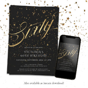 Invitación Elegante negro y oro Sesenta y sesenta años