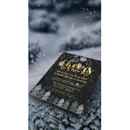 Invitación Elegante negro y oro vitorea al Fiesta de Nochevie
