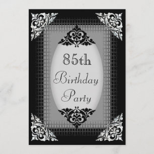 Invitación Elegante negro y plateado cumpleaños número 85