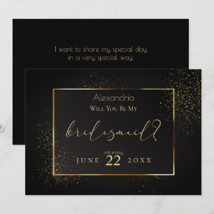 Invitación Elegante negro y Purpurina de oro sé mi dama de ho