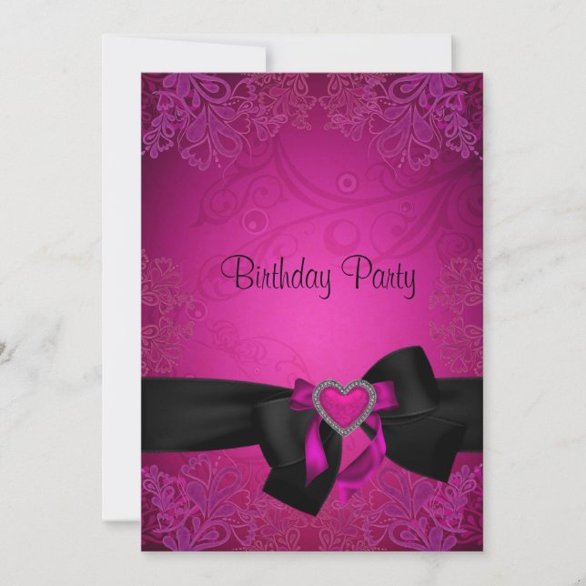 Invitación Elegante negro y rosa fabuloso cumpleaños número 4 (Anverso)