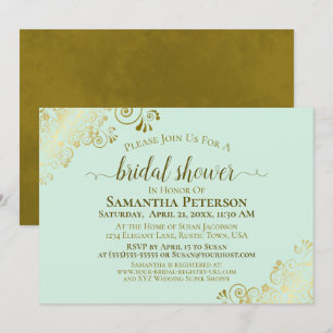 Invitación Elegante Neo Mint Green & Gold Lace Bridal Shower