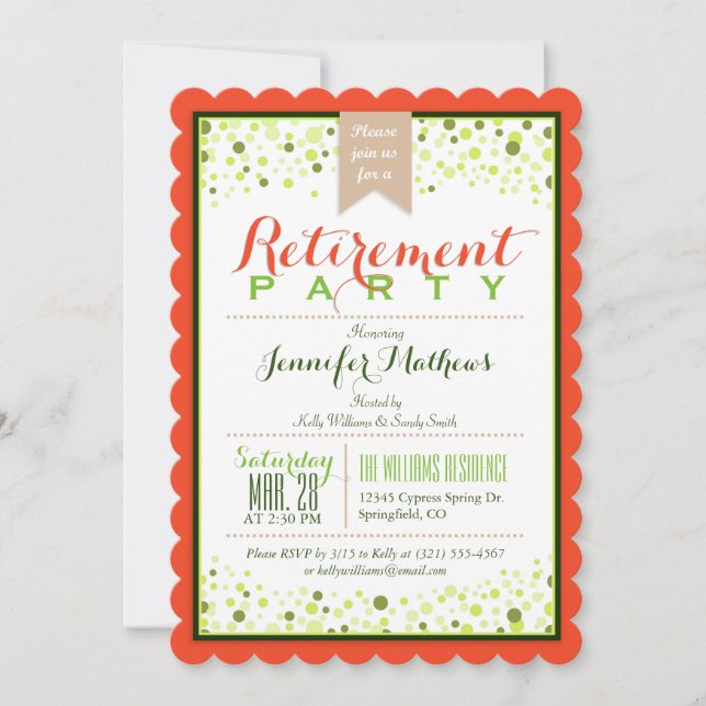 Invitación Elegante Neon Green, Naranja Fiesta de Jubilación (Anverso)
