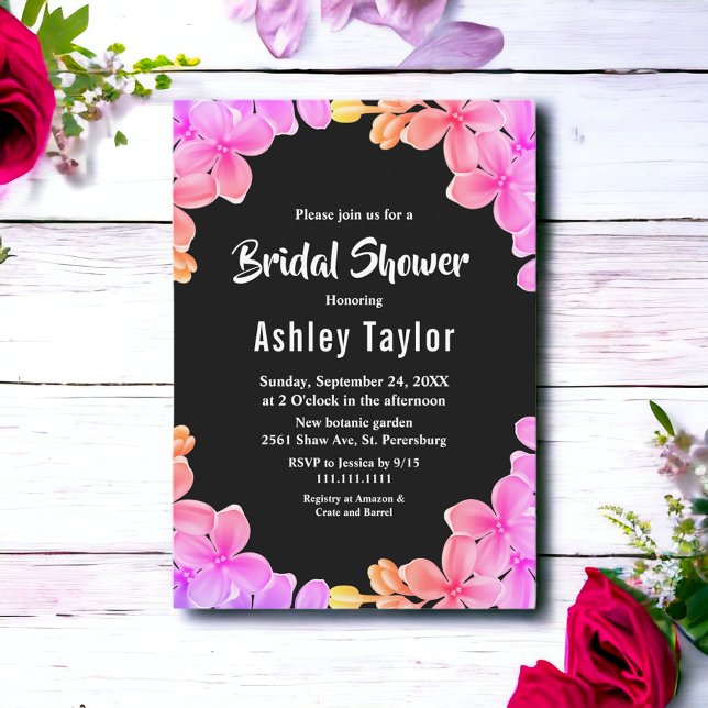 Invitación Elegante neón iluminó a Rosas con ducha de novia f (Subido por el creador)