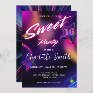Invitación Elegante neón Oro Retro Dulce 16 cumpleaños