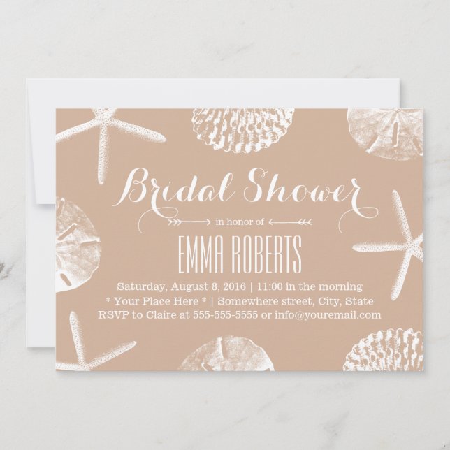 Invitación Elegante Neutral Beach Seashels Bridal Shower (Anverso)