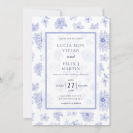 Invitación Elegante Neutral Sombra Azul floral Todo en uno