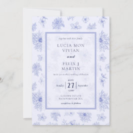 Invitación Elegante Neutral Sombra Azul floral Todo en uno
