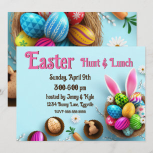 Invitación Elegante Nido de Huevo de Pascua y Orejas