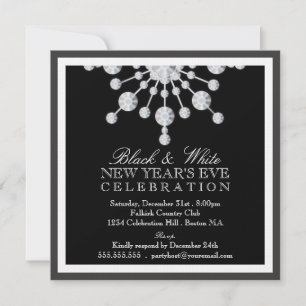 Invitación Elegante nieve de Año Nuevo blanco y negro