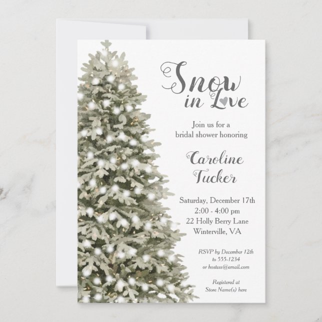 Invitación Elegante nieve de árbol de Navidad en la ducha de  (Anverso)